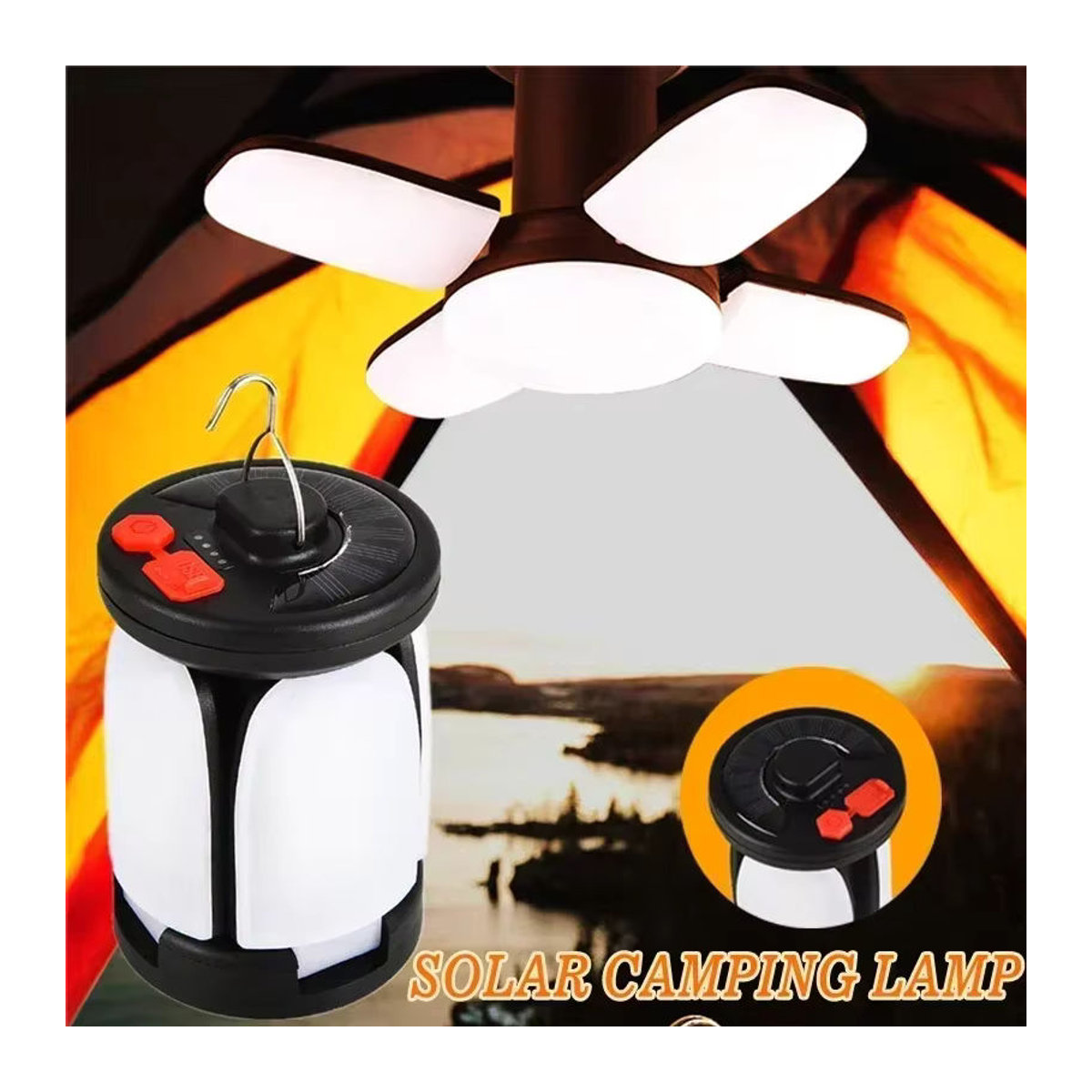 Heinast Solar-LED-Campingleuchte mit 1000 lm, 4500 mAh Akku, faltbar und 6 Lichtmodi - Bild 2