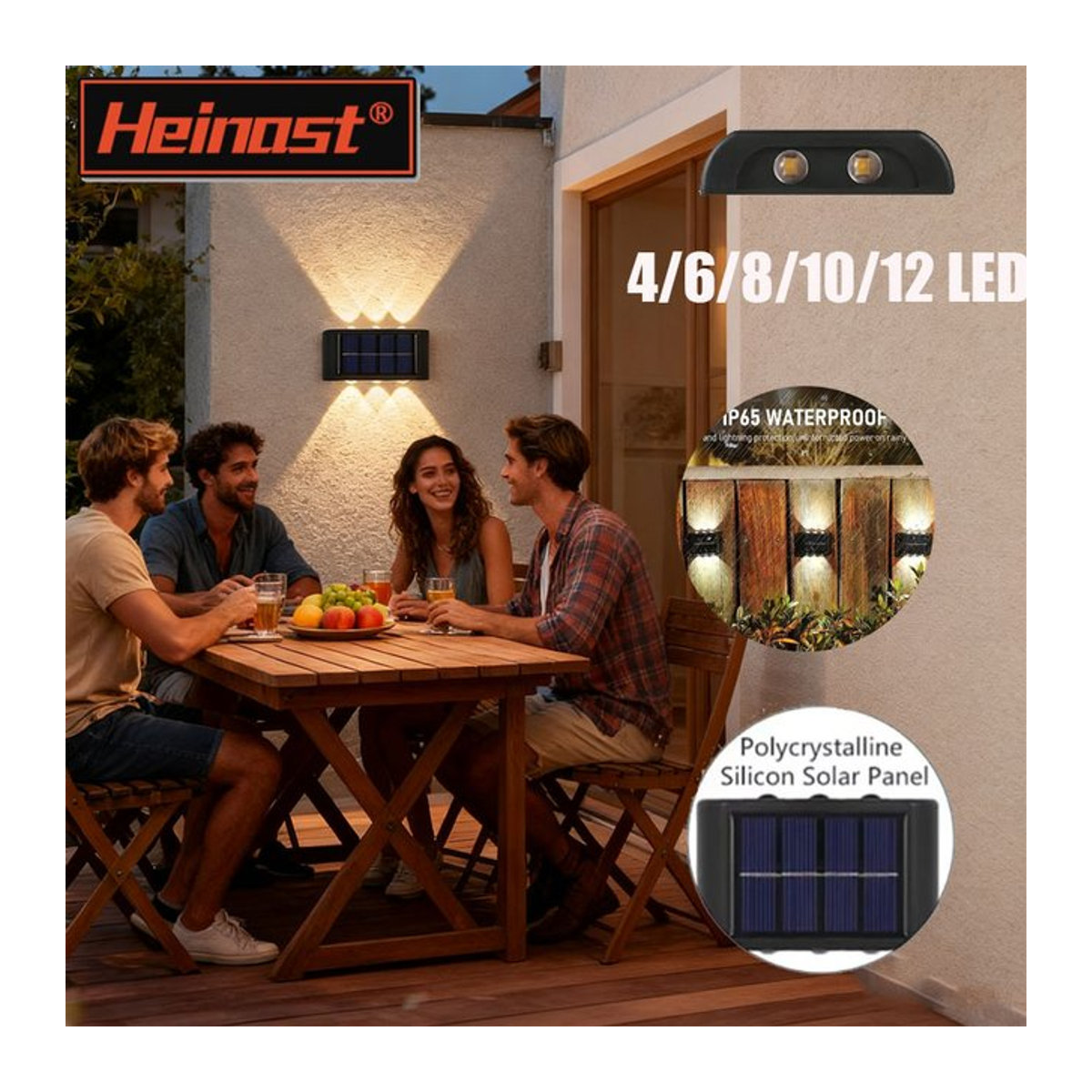 Heinast Solar-LED-Wandleuchte Schwarz Modern Wasserdichte Außenbeleuchtung für Garten und Veranda - Bild 1