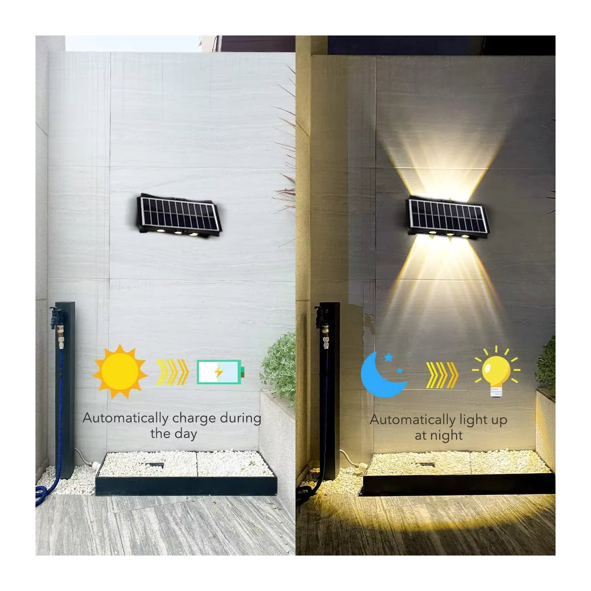 Heinast Solar-LED-Wandleuchte Schwarz Modern Wasserdichte Außenbeleuchtung für Garten und Veranda - Bild 4