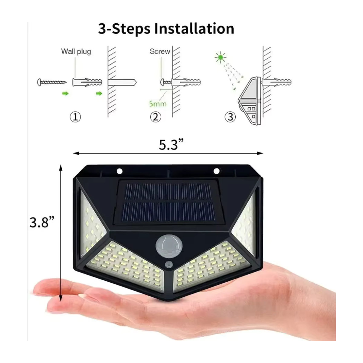 Heinast Solar Wandleuchte mit 100 LED und PIR Bewegungssensor, Modern, Schwarz - Bild 2