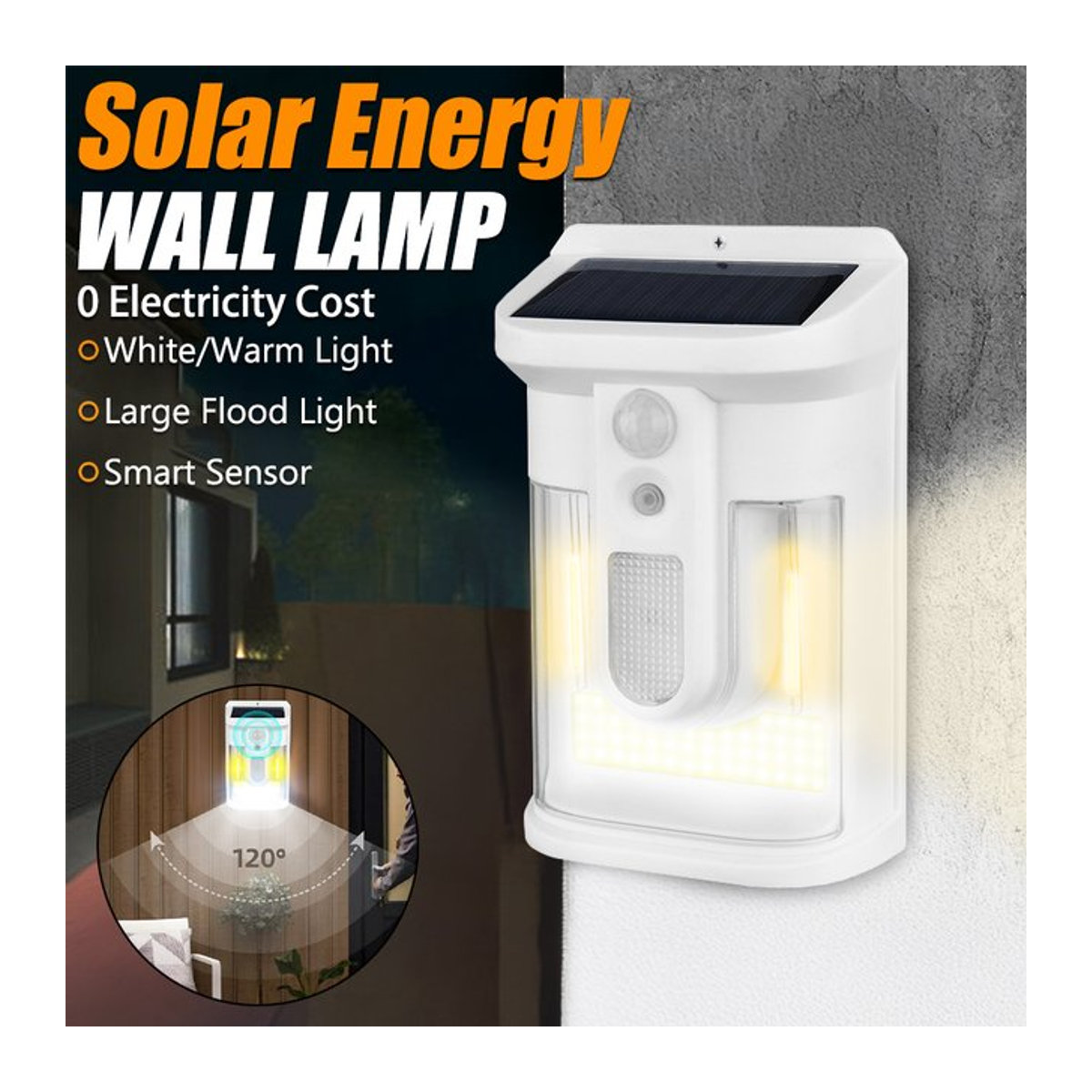 Heinast Solar-Wolfram-Nachtlampe in Weiß mit Bewegungsmelder und 3 Beleuchtungsmodi, wasserdichte Gartenlaterne für Hof und Dekoration - Bild 1