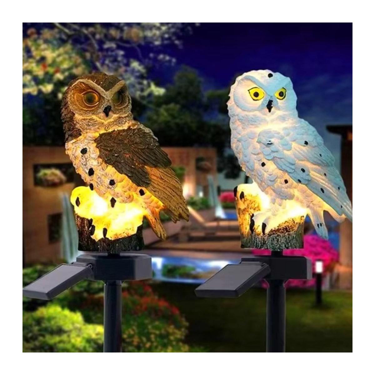 Heinast Solarleuchte Eule aus Kunstharz in Weiß mit LED für den Garten und Außenbereich - Bild 2
