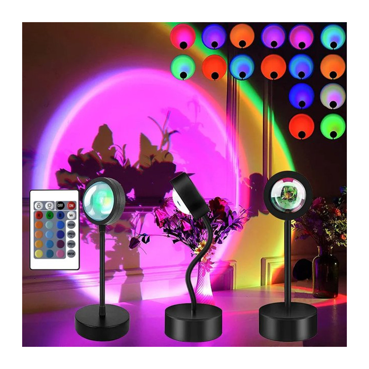 Heinast Sonnenuntergang Lampe LED Projektor mit Fernbedienung in Bunt und Schwarz für moderne Raumdekoration - Bild 1