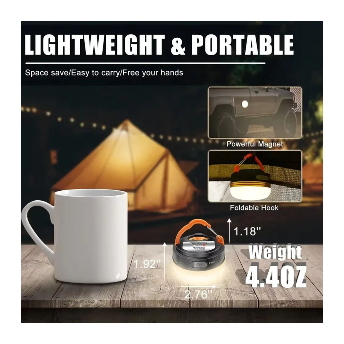Heinast Tragbare Camping-Lichter Outdoor-Zeltlampe mit 5 Modi und einziehbarem Haken, 20 W Hochleistungs-Notbeleuchtung - Bild 4