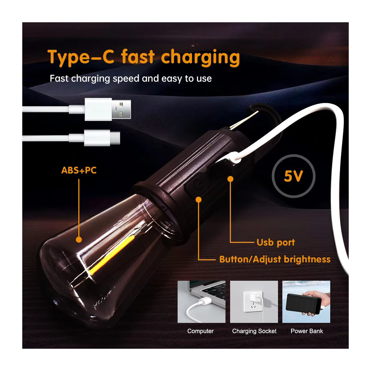 Heinast Tragbare LED Camping Laterne mit USB-Wiederaufladung und Haken für Outdoor, Angeln und Notbeleuchtung - Bild 4