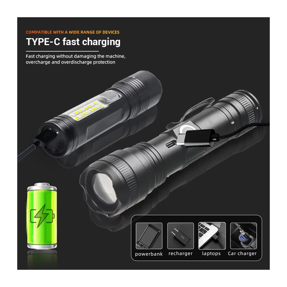 Heinast Tragbare wiederaufladbare LED-Taschenlampe mit superhellem Zoom für Outdoor und Camping - Bild 3