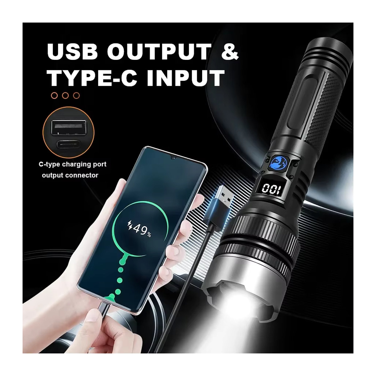 Heinast Ultrahelle LED-Taschenlampe mit Zoom-Funktion und Akku für Camping und Wandern - Bild 4