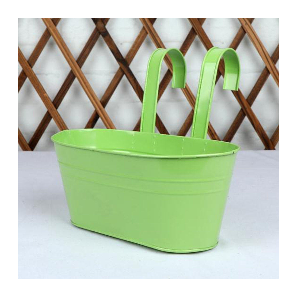 Hello Garden Metall Hängepflanzgefäß mit abnehmbaren Doppelhaken und Drainagelöchern in Orange und Grün - Bild 3