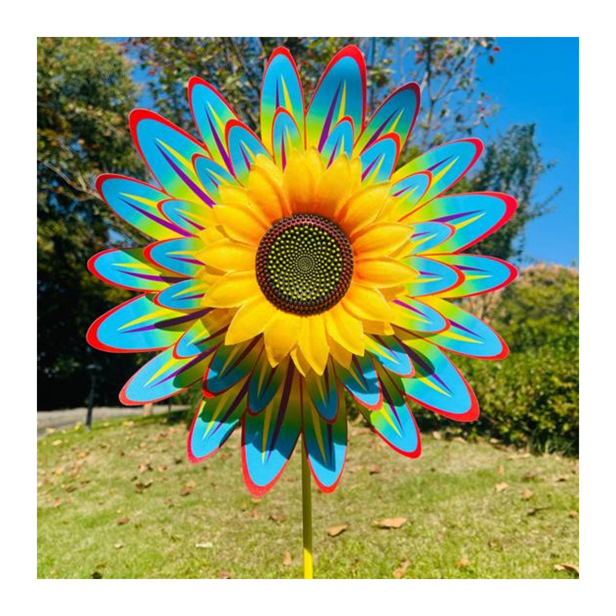 Hello Garden Sonnenblumen Windrad in Rot mit Bodeneinsatz, 3-stufiges Garten Windspiel, Höhe: 75 cm - Bild 2
