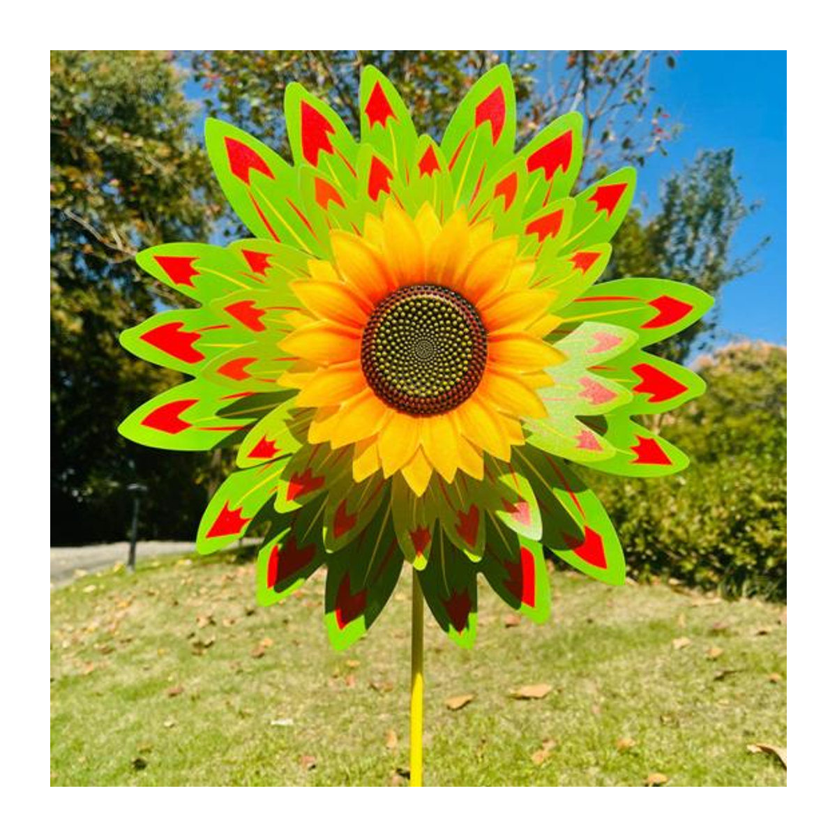 Hello Garden Sonnenblumen Windrad in Rot mit Bodeneinsatz, 3-stufiges Garten Windspiel, Höhe: 75 cm - Bild 5