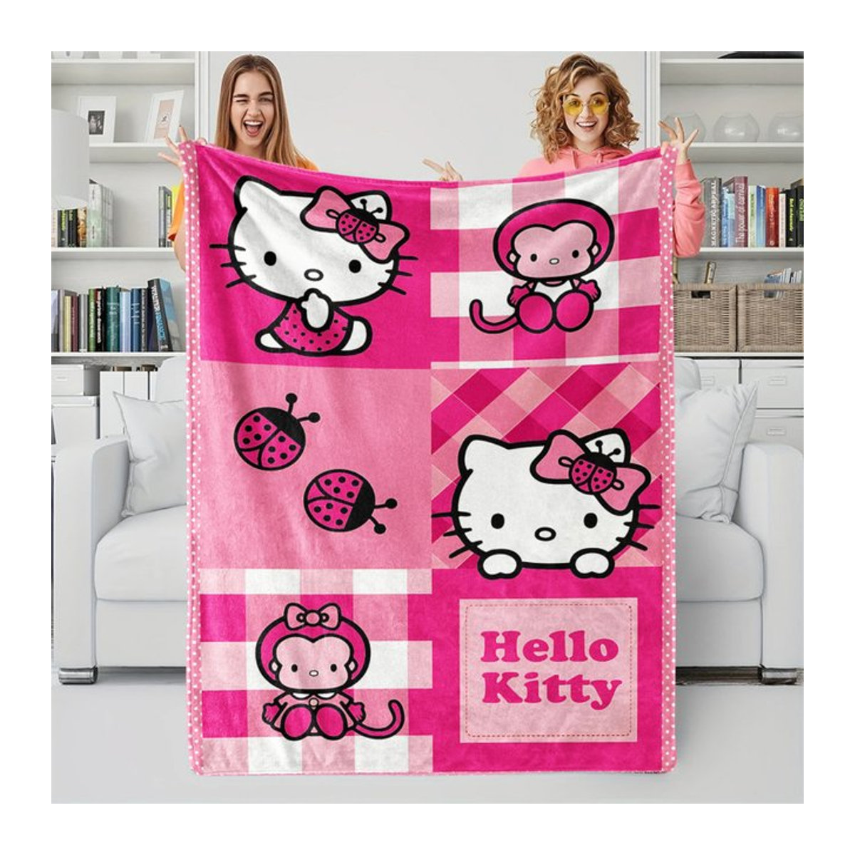 Hello Kitty Flanell-Decke in Rosa, weiche und flauschige Kuscheldecke für Bett und Sofa - Bild 1