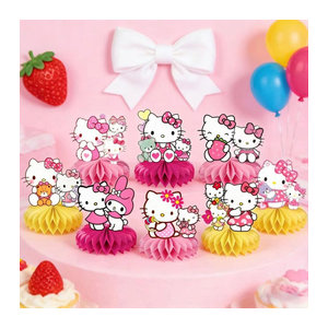 Hello Kitty Waben-Tischdekoration aus Papier in Rosa für Kindergeburtstage und Babypartys