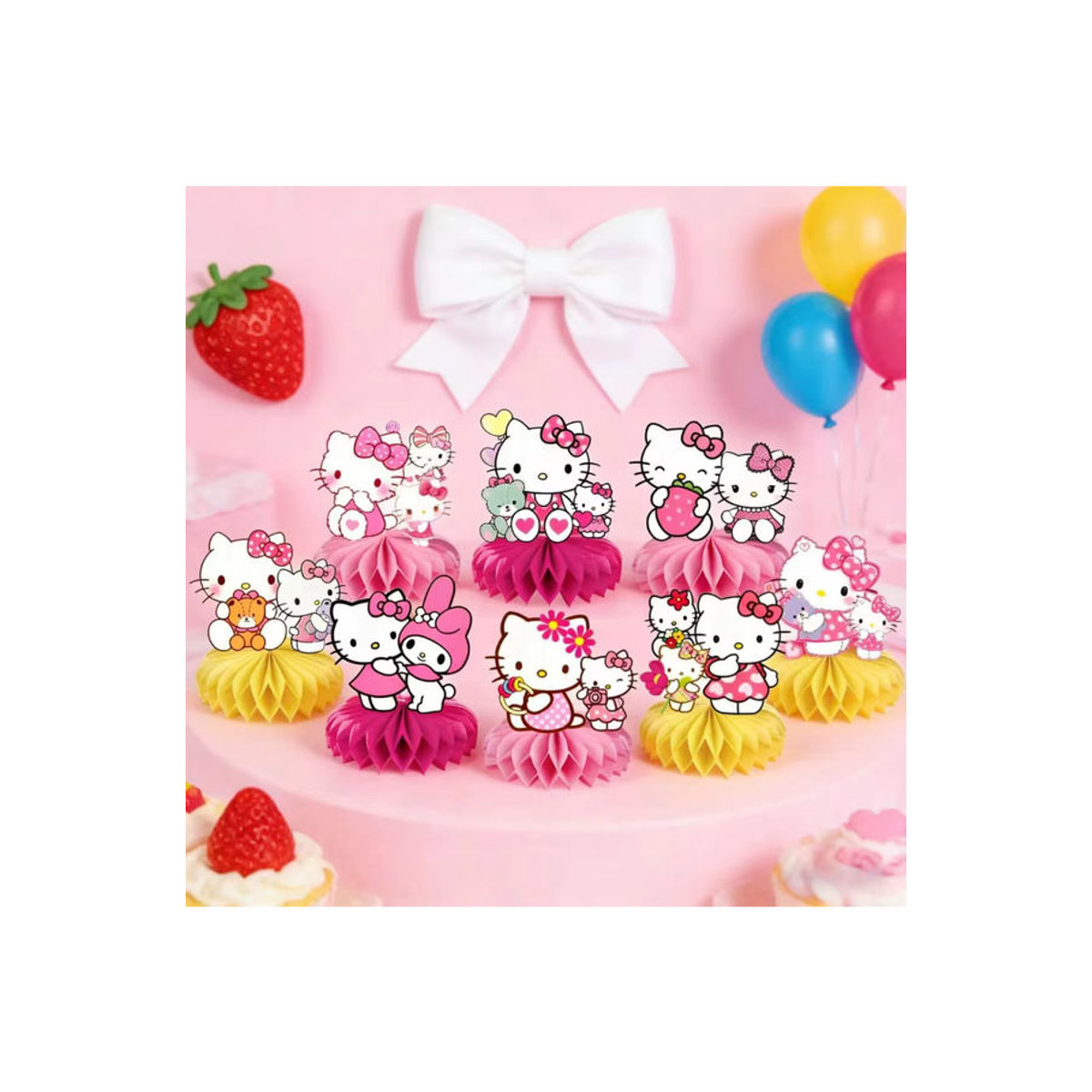 Hello Kitty Waben-Tischdekoration aus Papier in Rosa für Kindergeburtstage und Babypartys - Bild 6