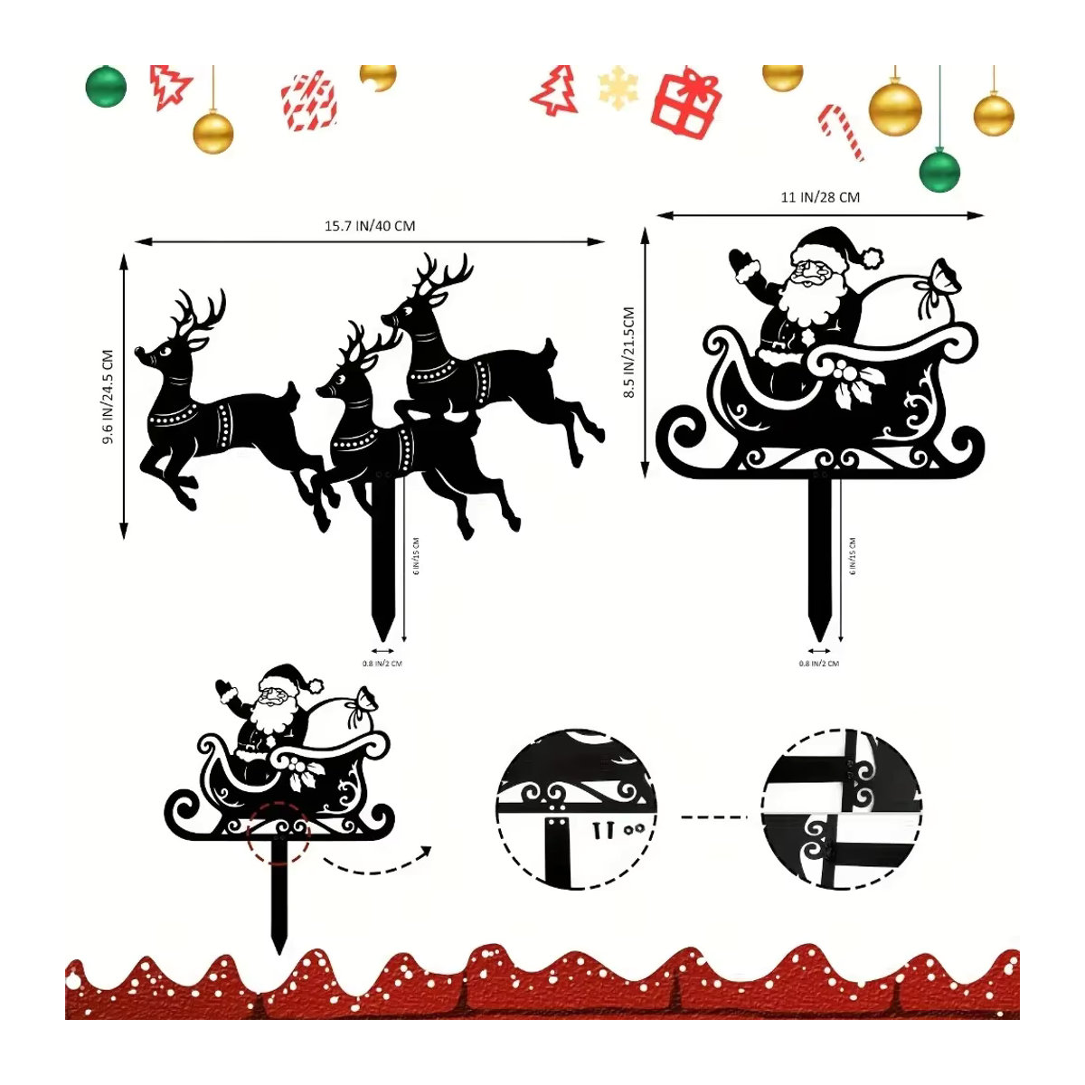 Hello Young 2-teiliges Weihnachts-Metallpfahl-Set mit Rentier und Weihnachtsschlitten-Silhouette zur Hofdekoration für den Außenbereich - Bild 2
