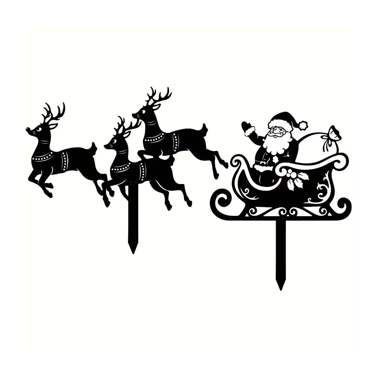 Hello Young 2-teiliges Weihnachts-Metallpfahl-Set mit Rentier und Weihnachtsschlitten-Silhouette zur Hofdekoration für den Außenbereich - Bild 4
