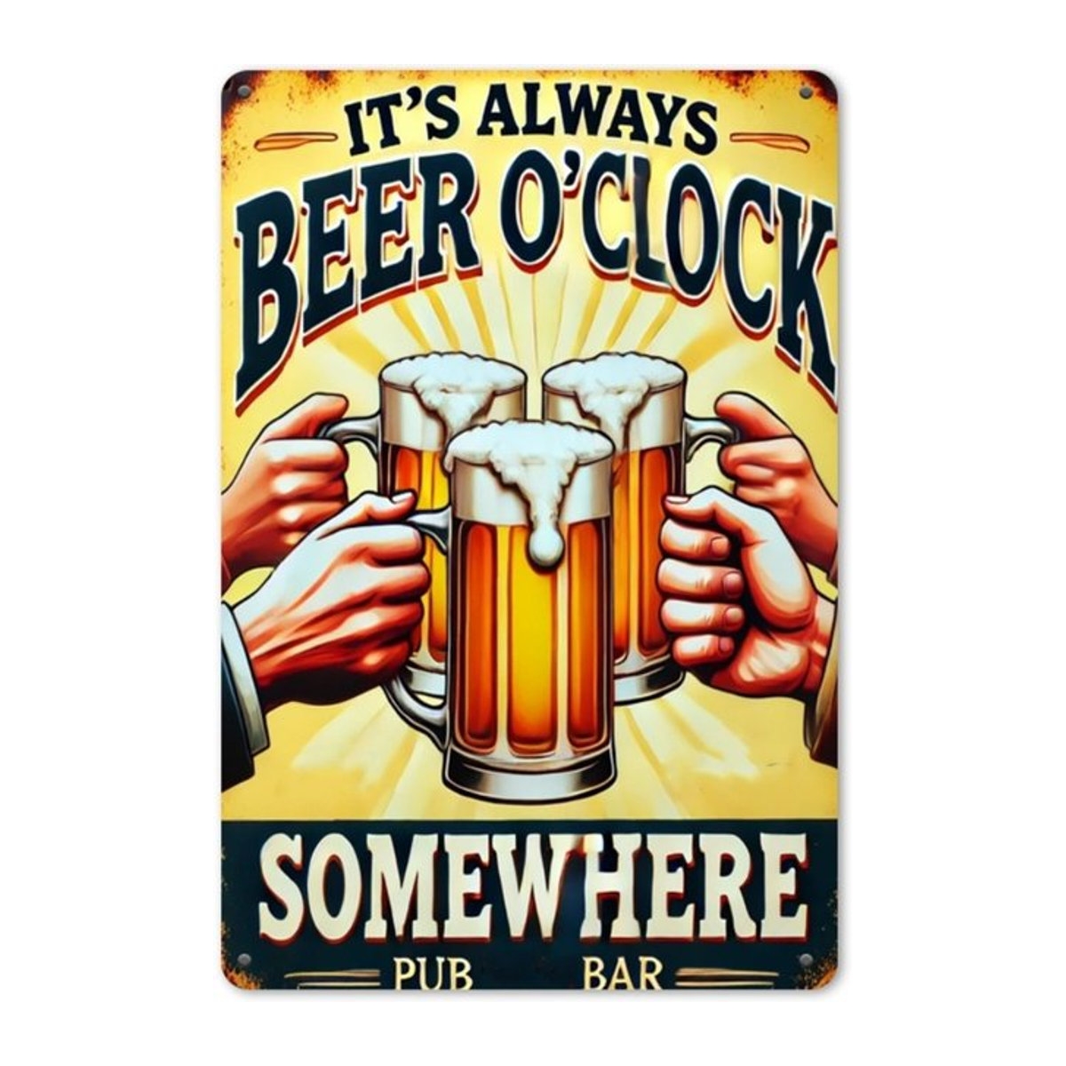 Hello Young Beer Cheers 2D-Blechschild im Vintage-Stil, mehrfarbig, B/H: 30,5 x 30,5 cm - Bild 1