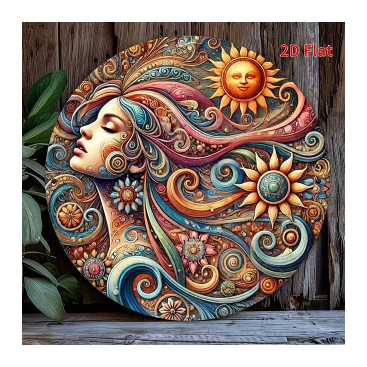 Hello Young Bohemian Sun Moon Floral 2D-Wandkunst aus Metall, rundes Eisendekor in Mehrfarbig, Durchmesser: 20,3 cm - Bild 1