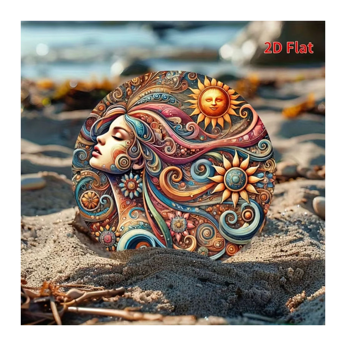 Hello Young Bohemian Sun Moon Floral 2D-Wandkunst aus Metall, rundes Eisendekor in Mehrfarbig, Durchmesser: 20,3 cm - Bild 4
