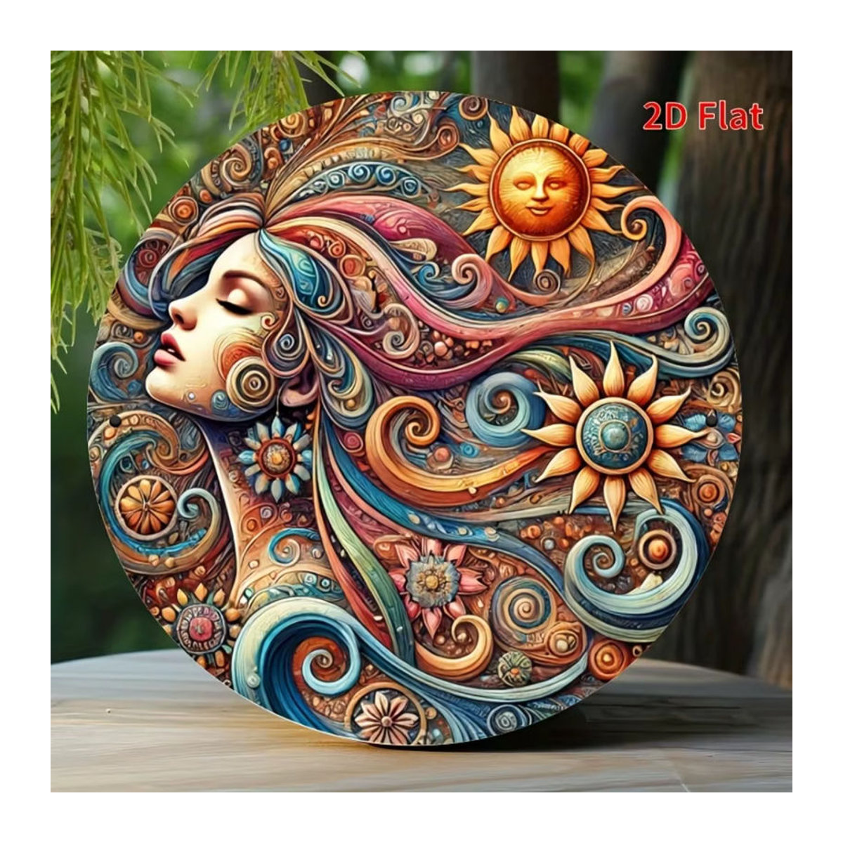 Hello Young Bohemian Sun Moon Floral 2D-Wandkunst aus Metall, rundes Eisendekor in Mehrfarbig, Durchmesser: 20,3 cm - Bild 5