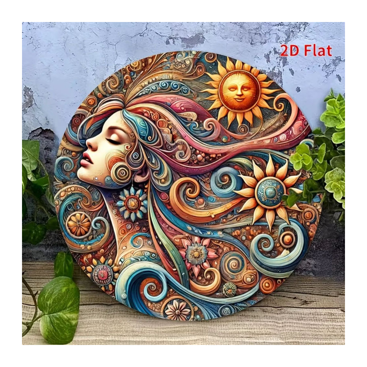 Hello Young Bohemian Sun Moon Floral 2D-Wandkunst aus Metall, rundes Eisendekor in Mehrfarbig, Durchmesser: 20,3 cm - Bild 6