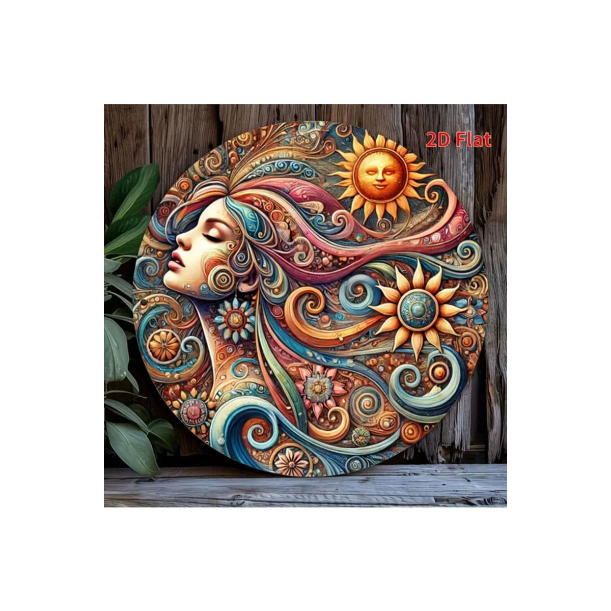 Hello Young Bohemian Sun Moon Floral 2D-Wandkunst aus Metall, rundes Eisendekor in Mehrfarbig, Durchmesser: 20,3 cm - Bild 7