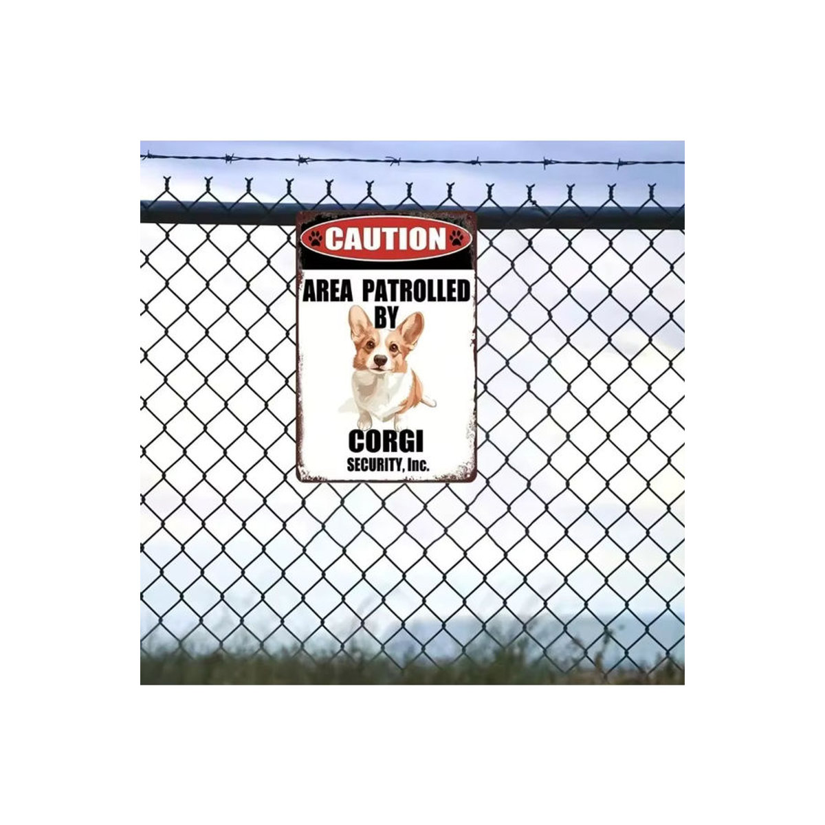 Hello Young Metallschild Patrol Area mit Corgi-Motiv im Vintage-Stil, mehrfarbig, Rechteckig, H x B x T: 30 x 30 x 20 cm - Bild 3