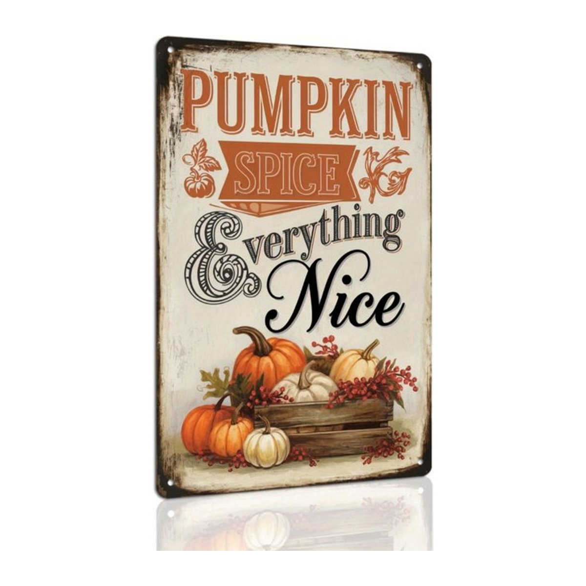 Hello Young Pumpkin Spice & Everything Schönes Herbst-Retro-Metallschild, mehrfarbig, Rechteckig, B: 30 cm, H: 20 cm, T: 30 cm - Bild 1