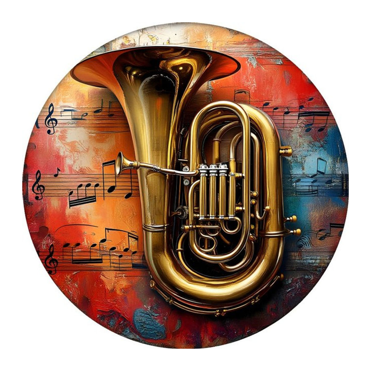 Hello Young Rundes Aluminiumschild mit Tuba-Motiv in Messing-Optik, Mehrfarbig, Durchmesser: 20 cm - Bild 1