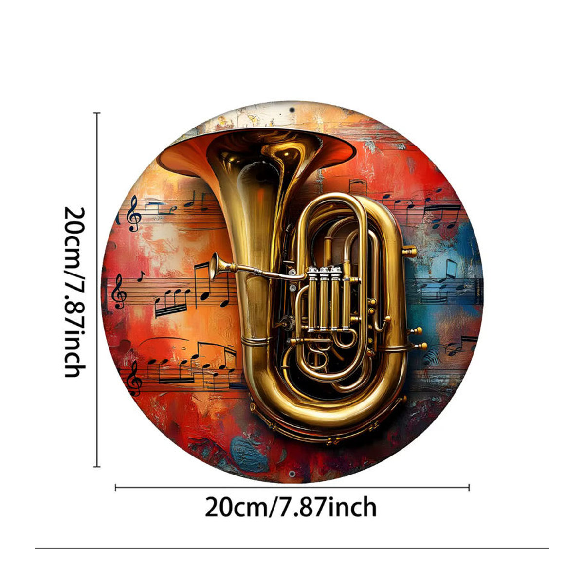 Hello Young Rundes Aluminiumschild mit Tuba-Motiv in Messing-Optik, Mehrfarbig, Durchmesser: 20 cm - Bild 2