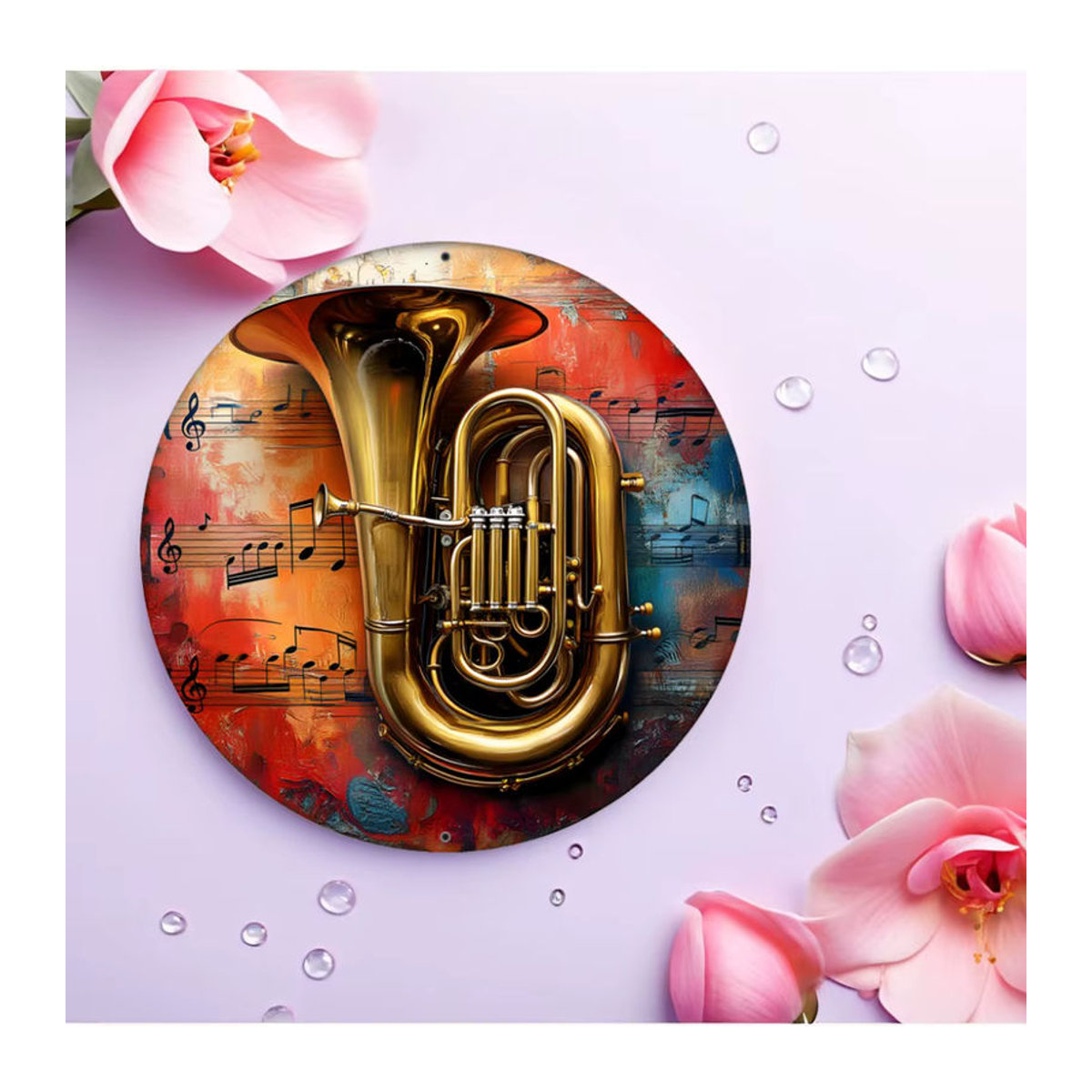 Hello Young Rundes Aluminiumschild mit Tuba-Motiv in Messing-Optik, Mehrfarbig, Durchmesser: 20 cm - Bild 3