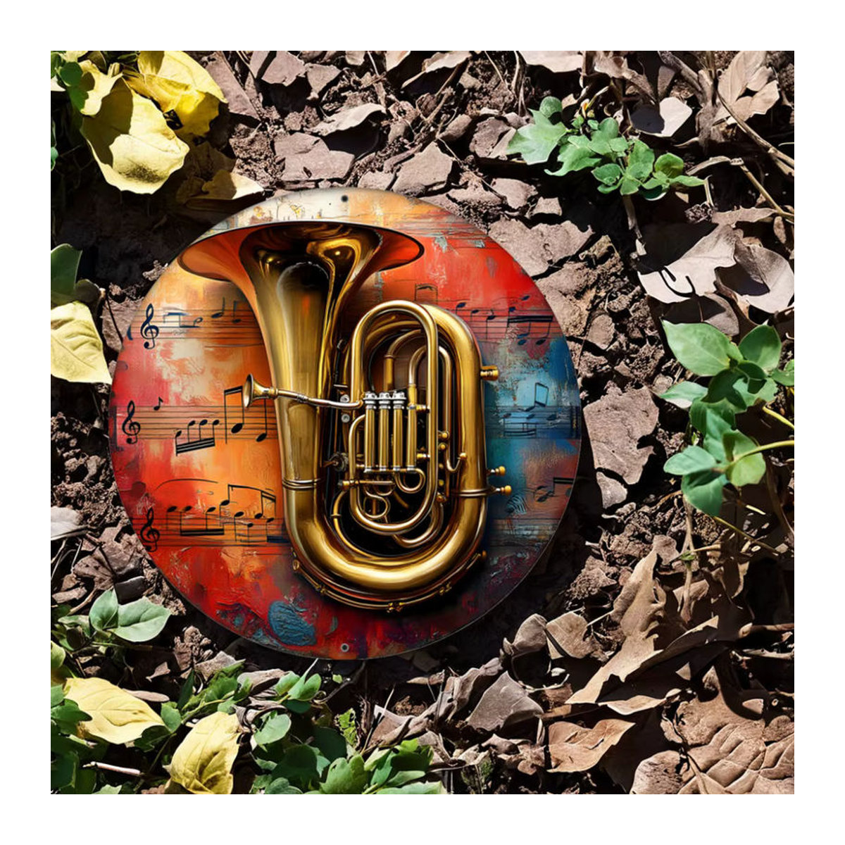 Hello Young Rundes Aluminiumschild mit Tuba-Motiv in Messing-Optik, Mehrfarbig, Durchmesser: 20 cm - Bild 5