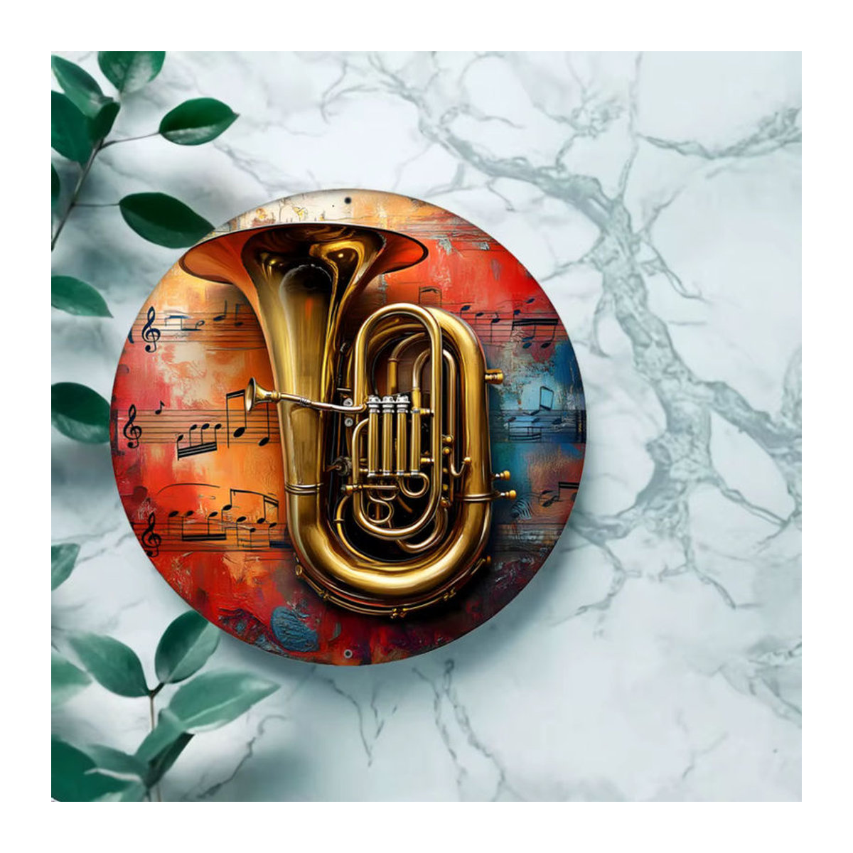 Hello Young Rundes Aluminiumschild mit Tuba-Motiv in Messing-Optik, Mehrfarbig, Durchmesser: 20 cm - Bild 6