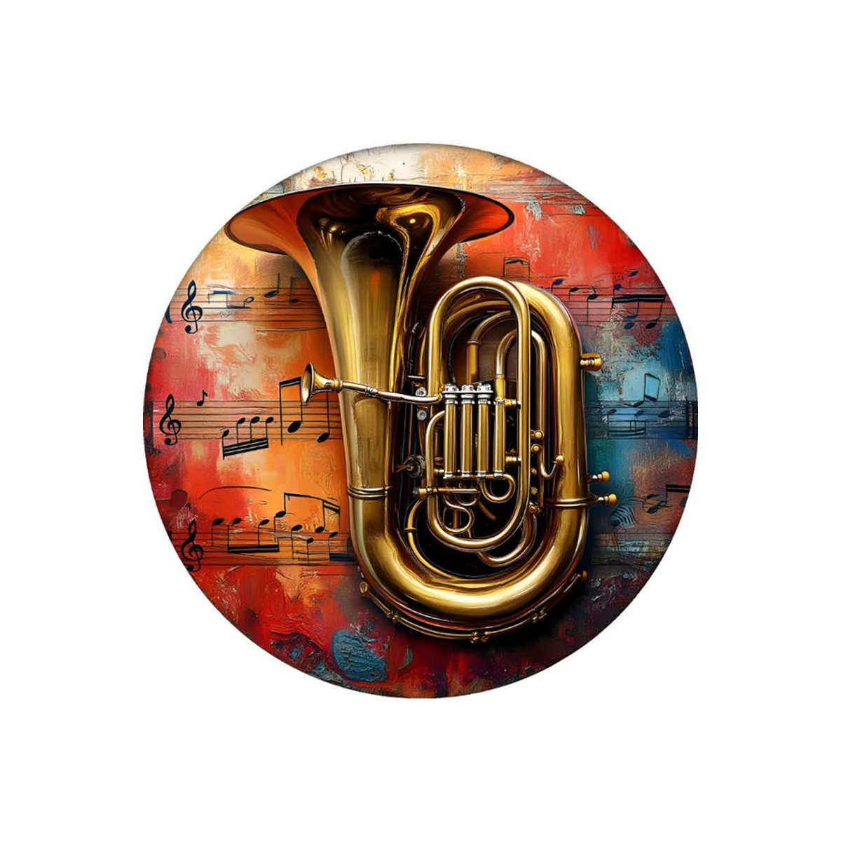 Hello Young Rundes Aluminiumschild mit Tuba-Motiv in Messing-Optik, Mehrfarbig, Durchmesser: 20 cm - Bild 7