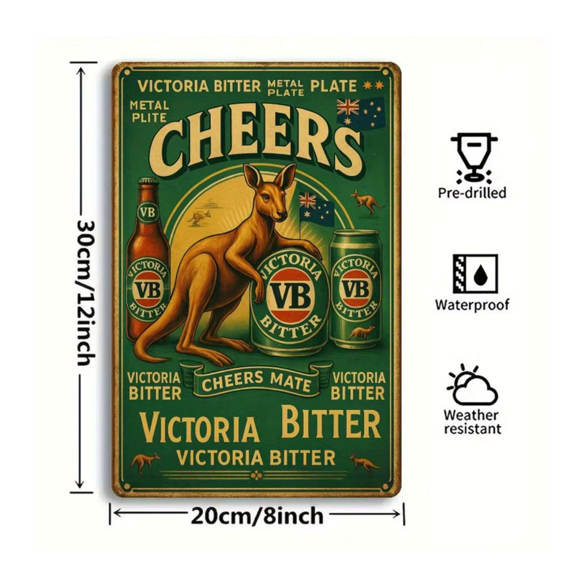 Hello Young Victoria Bitter Metallschild im Vintage-Stil mit Känguru- und VB-Logo, mehrfarbig, rechteckig, Wanddekoration für Pub und Bar - Bild 1