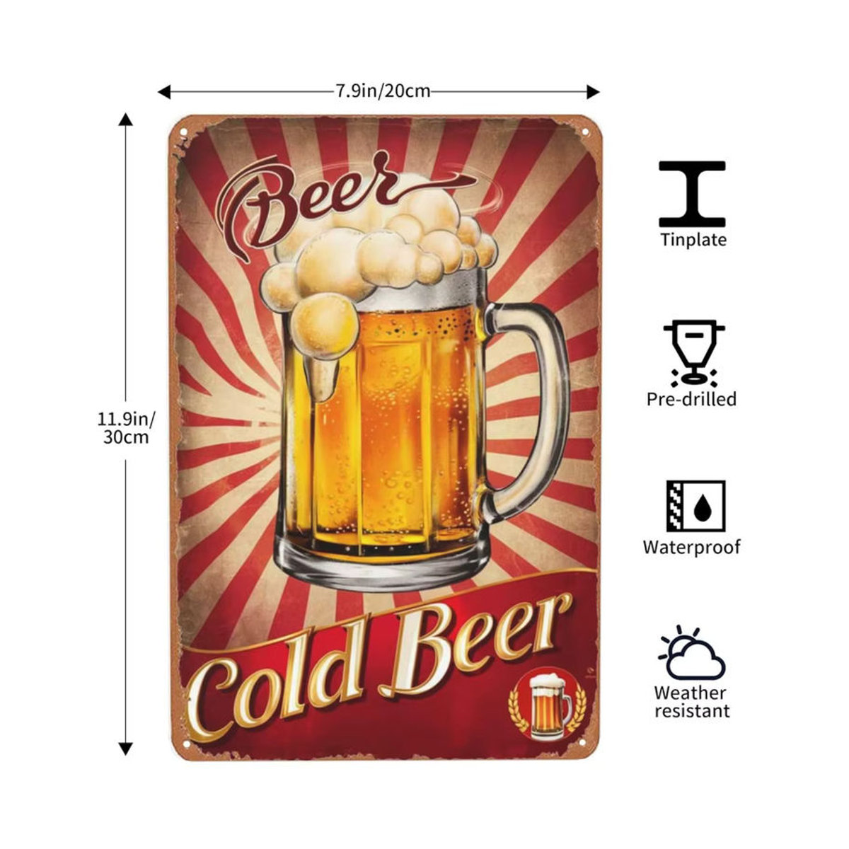 Hello Young Vintage Bier-Wanddekoration aus Metall, mehrfarbig, rechteckig, B/H: 30 x 20 cm - Bild 2