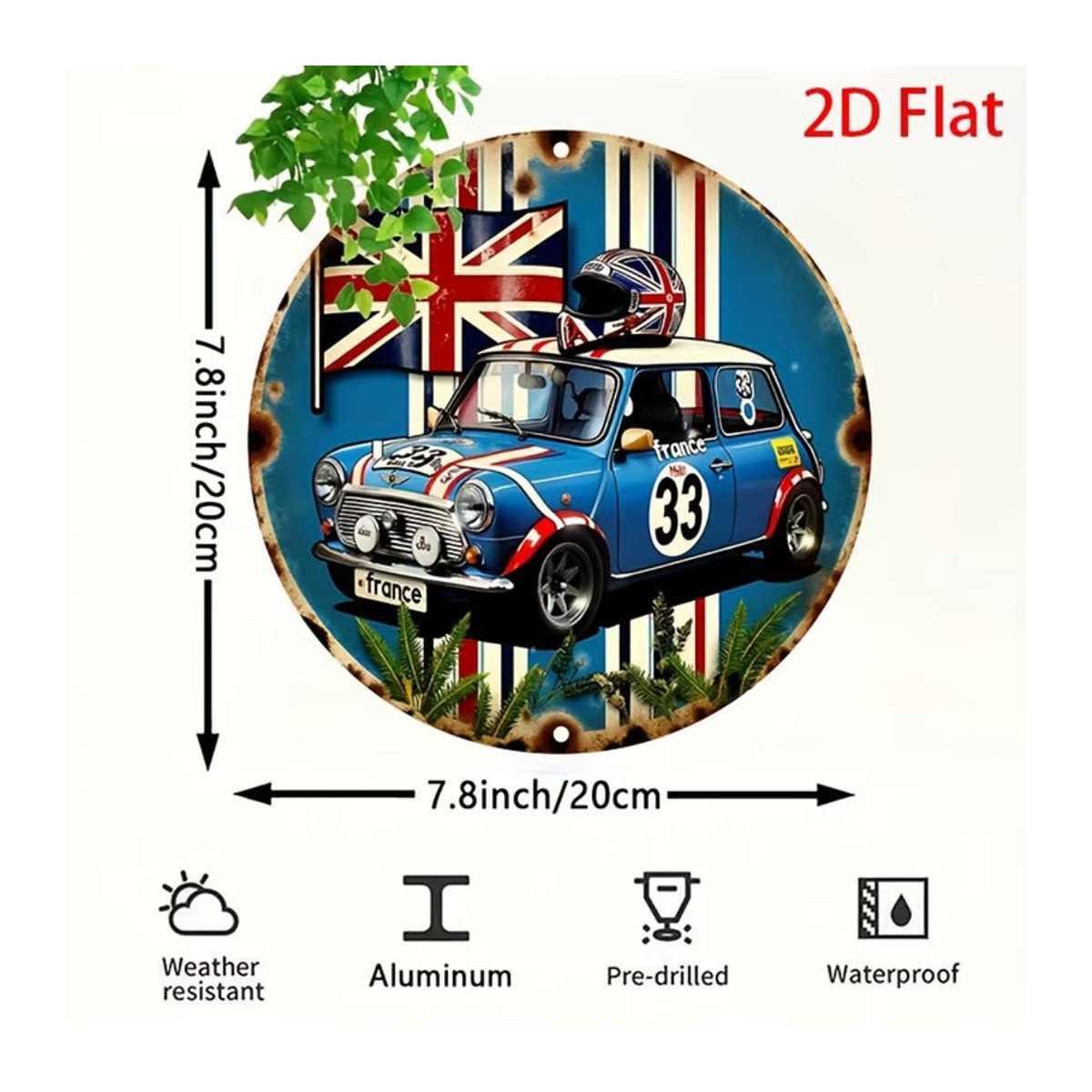 Hello Young Vintage British Racing Car & Union Jack Rundes Aluminium-Flachschild in Mehrfarbig - Bild 2