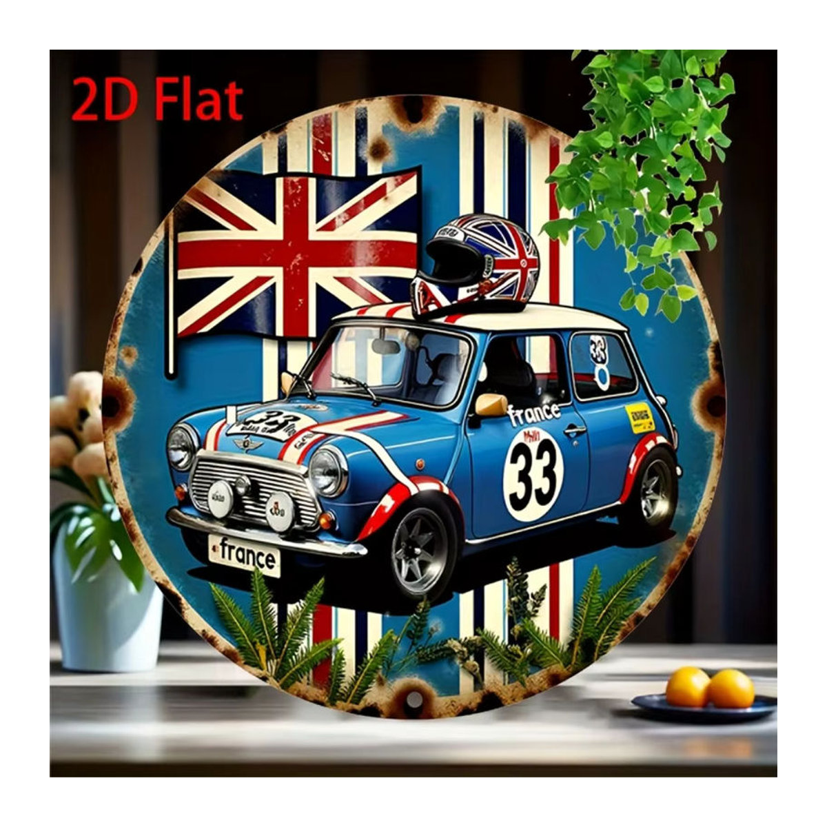 Hello Young Vintage British Racing Car & Union Jack Rundes Aluminium-Flachschild in Mehrfarbig - Bild 3
