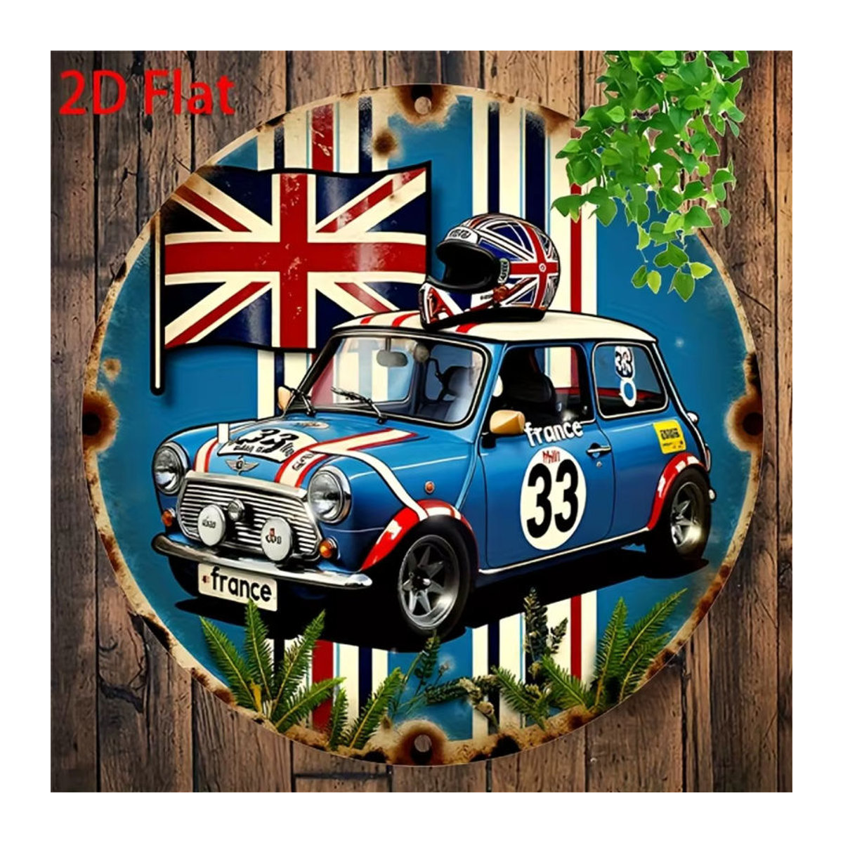 Hello Young Vintage British Racing Car & Union Jack Rundes Aluminium-Flachschild in Mehrfarbig - Bild 4