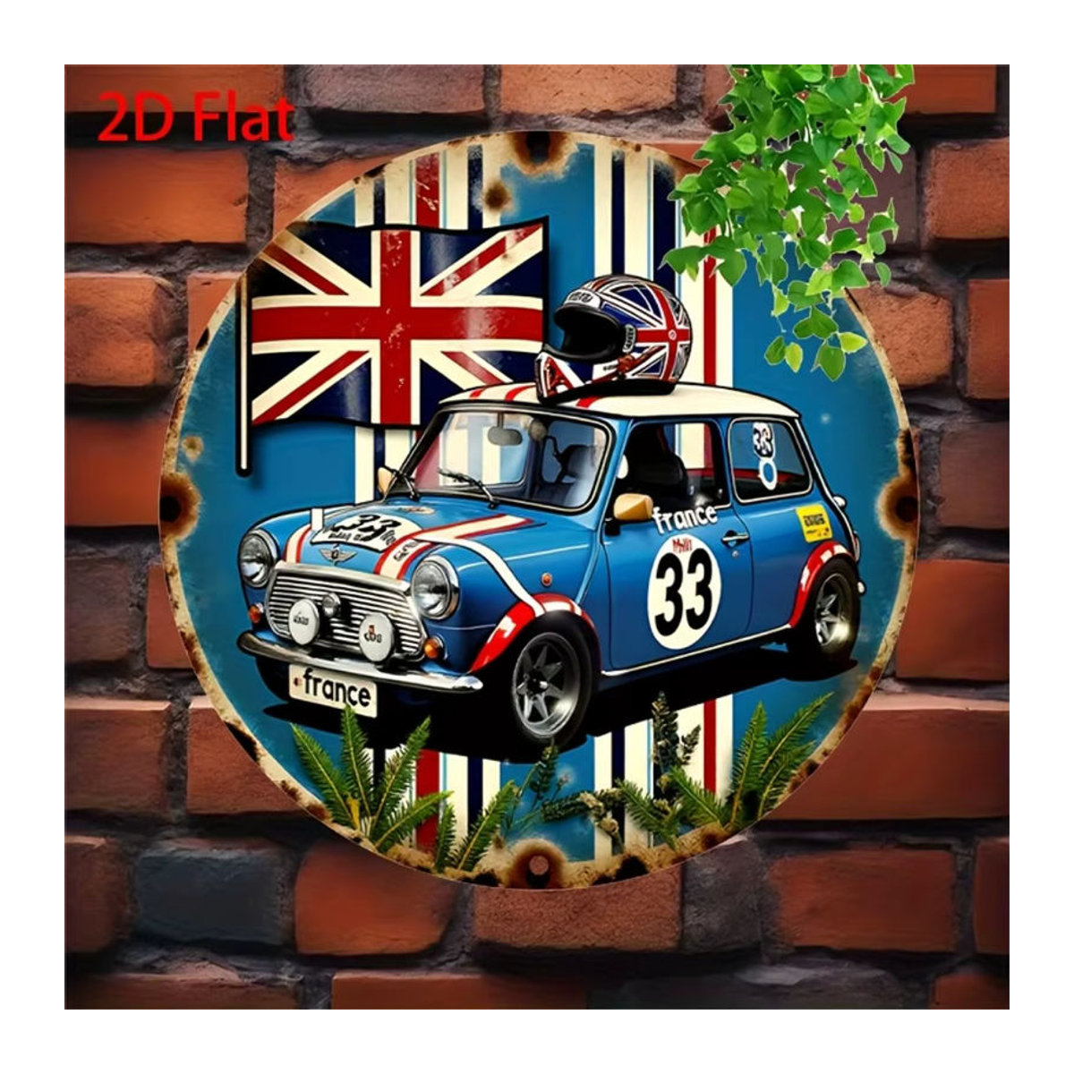 Hello Young Vintage British Racing Car & Union Jack Rundes Aluminium-Flachschild in Mehrfarbig - Bild 5