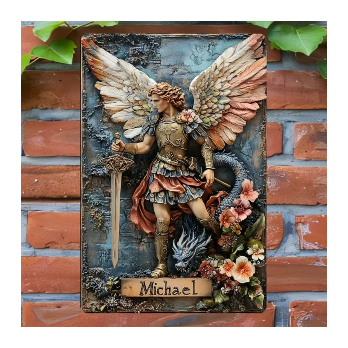Hello Young Vintage Erzengel Michael Aluminiumschild aus Metall, mehrfarbige Wanddekoration, B/H: 30,5 x 20,3 cm - Bild 1