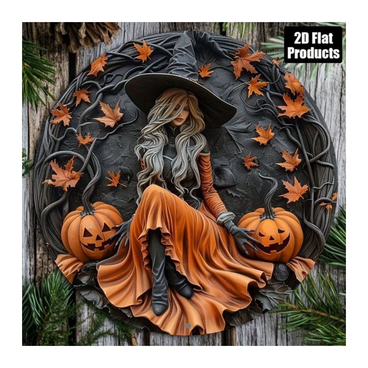 Hello Young Vintage Halloween Metallschild mit Hexe und Kürbissen, quadratisch, B/B: 20,3 x 20,3 cm, mehrfarbig - Bild 1
