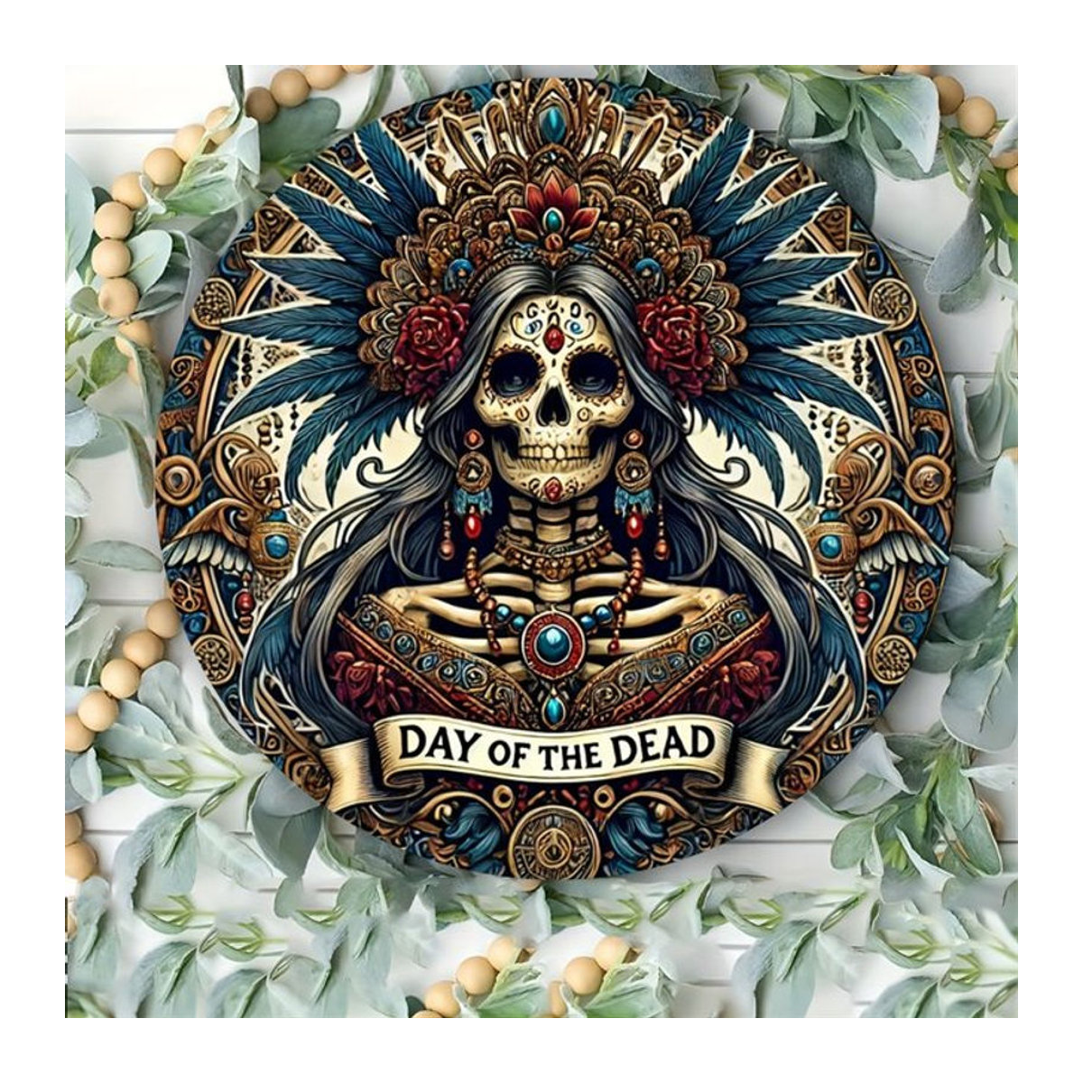 Hello Young Vintage Halloween Skelettkopf Metallschild rund, mehrfarbig Wanddekoration aus Aluminium - Bild 1