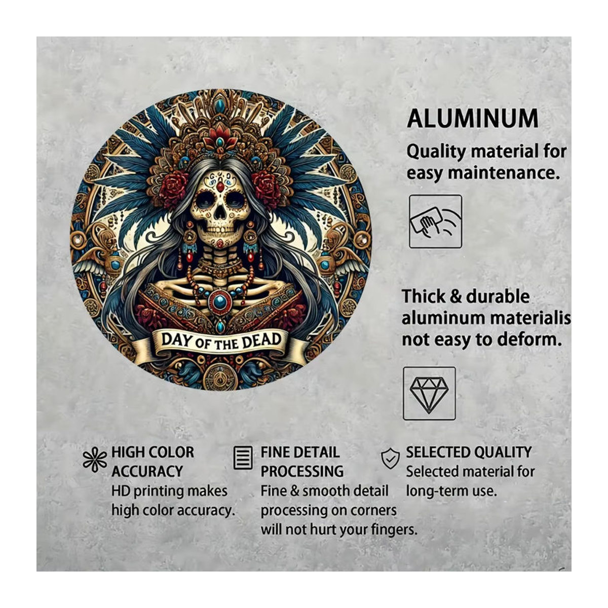 Hello Young Vintage Halloween Skelettkopf Metallschild rund, mehrfarbig Wanddekoration aus Aluminium - Bild 6