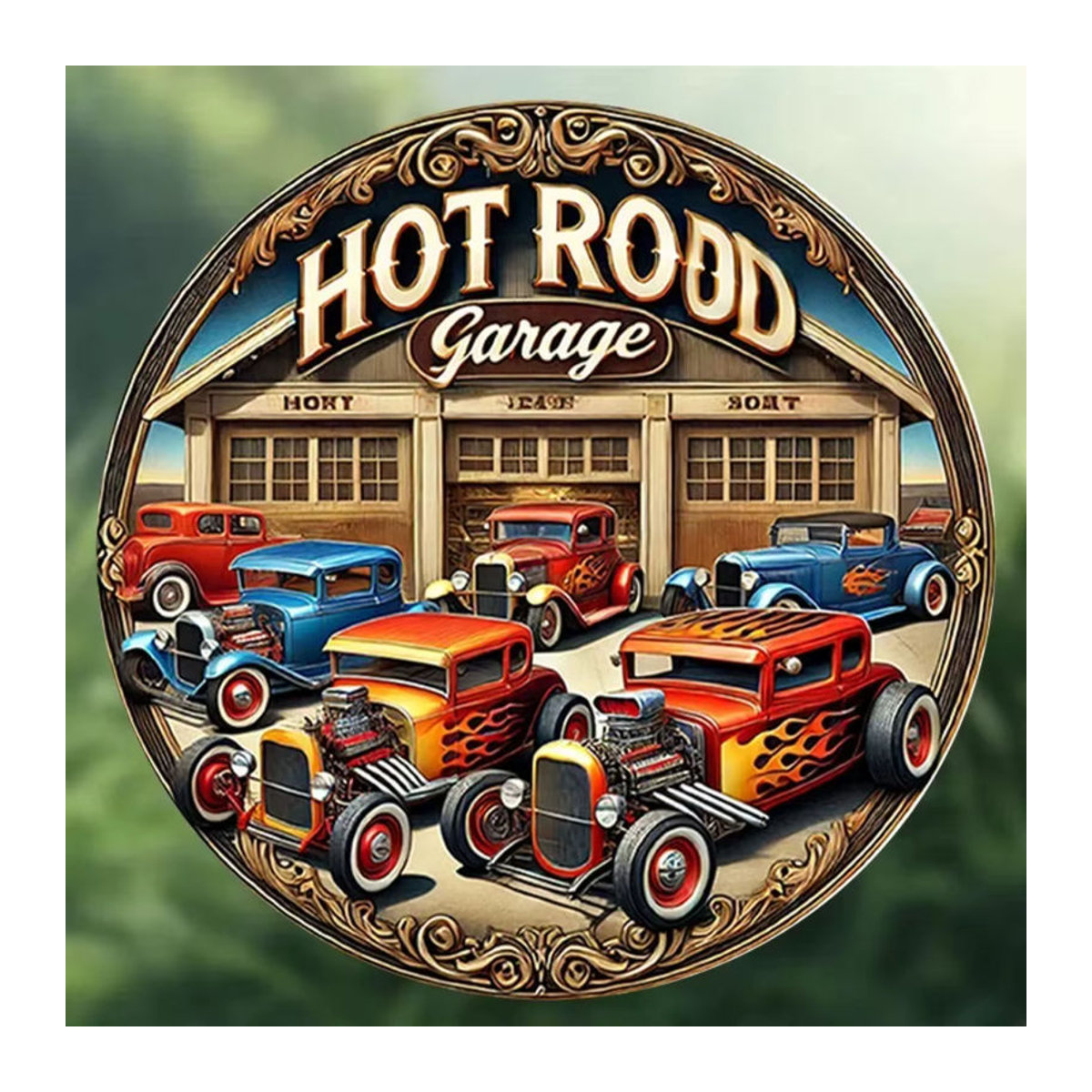 Hello Young Vintage Hot Rod Garage Blechgemälde – Rundes Metallschild in Mehrfarbig für deine Wanddekoration - Bild 5
