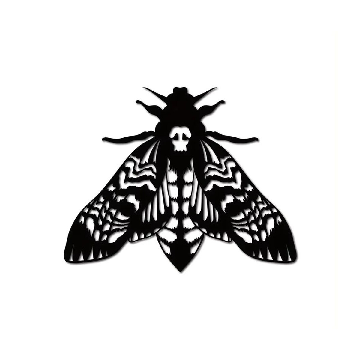 Hello young Wanddekoration aus Metall in Schwarz mit gotischem Totenkopf-Motiv und Motte-Design - Bild 5