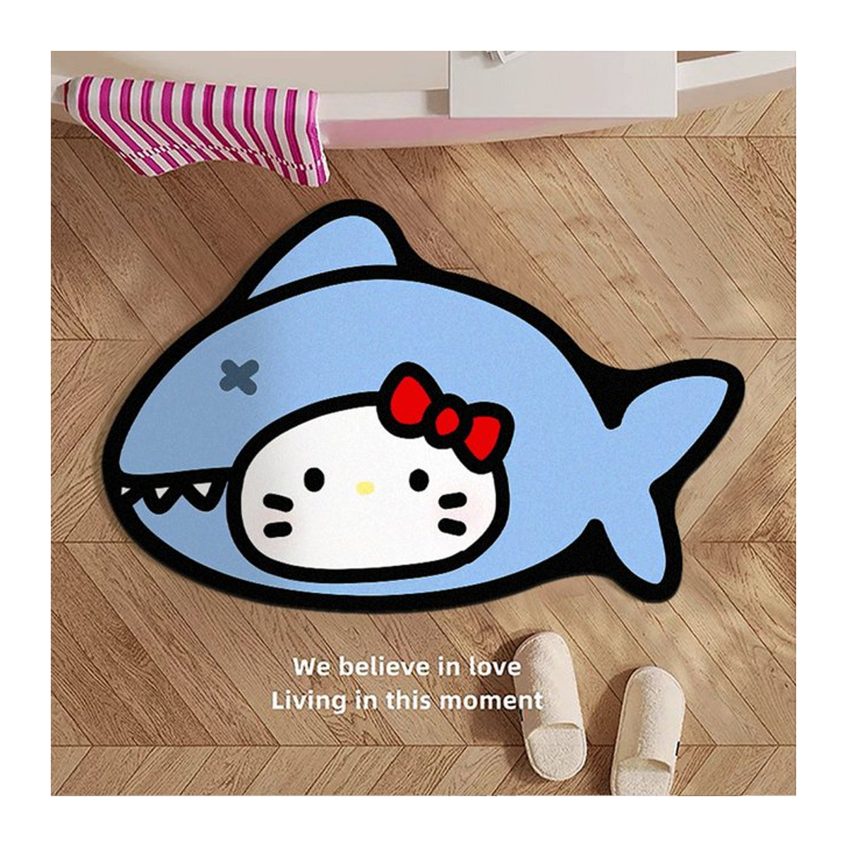 HelloKitty Badezimmer Bodenmatte in Grau und Blau mit Cartoon-Print für die Toilettentür - Bild 1