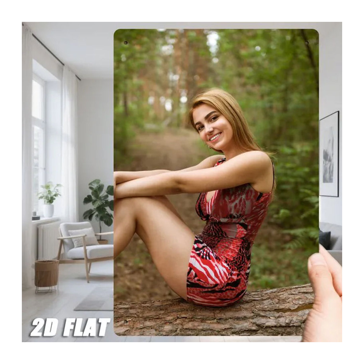 HELLOYOUNG 2D Metall-Blechschild Lächelnde Frau auf Baumzweig, rustikale Wandkunst in Mehrfarbig, Rechteckig, Breite: 50,8 cm, Höhe: 20,32 cm - Bild 1