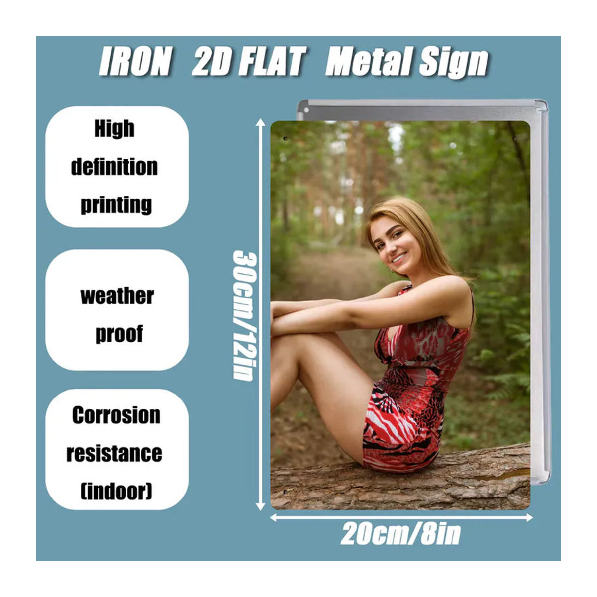 HELLOYOUNG 2D Metall-Blechschild Lächelnde Frau auf Baumzweig, rustikale Wandkunst in Mehrfarbig, Rechteckig, Breite: 50,8 cm, Höhe: 20,32 cm - Bild 3