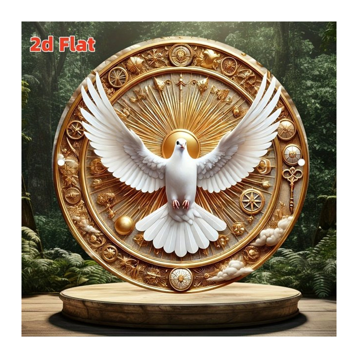 HELLOYOUNG 2D-Taube des Heiligen Geistes Wanddekoration in Gold, runde Folien-Gravur für Haus und Veranda, Durchmesser: 20 cm - Bild 1