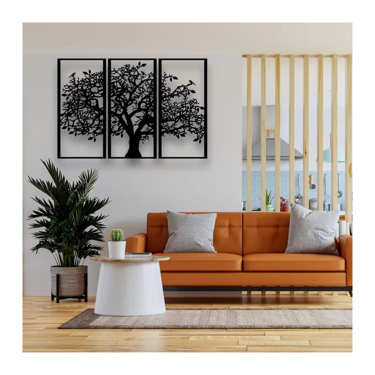 HELLOYOUNG 3-teilige Stammbaum-Wanddekoration aus Metall in Schwarz – Moderner Baum des Lebens als 3D-Wandkunst für Wohnzimmer und Schlafzimmer - Bild 1
